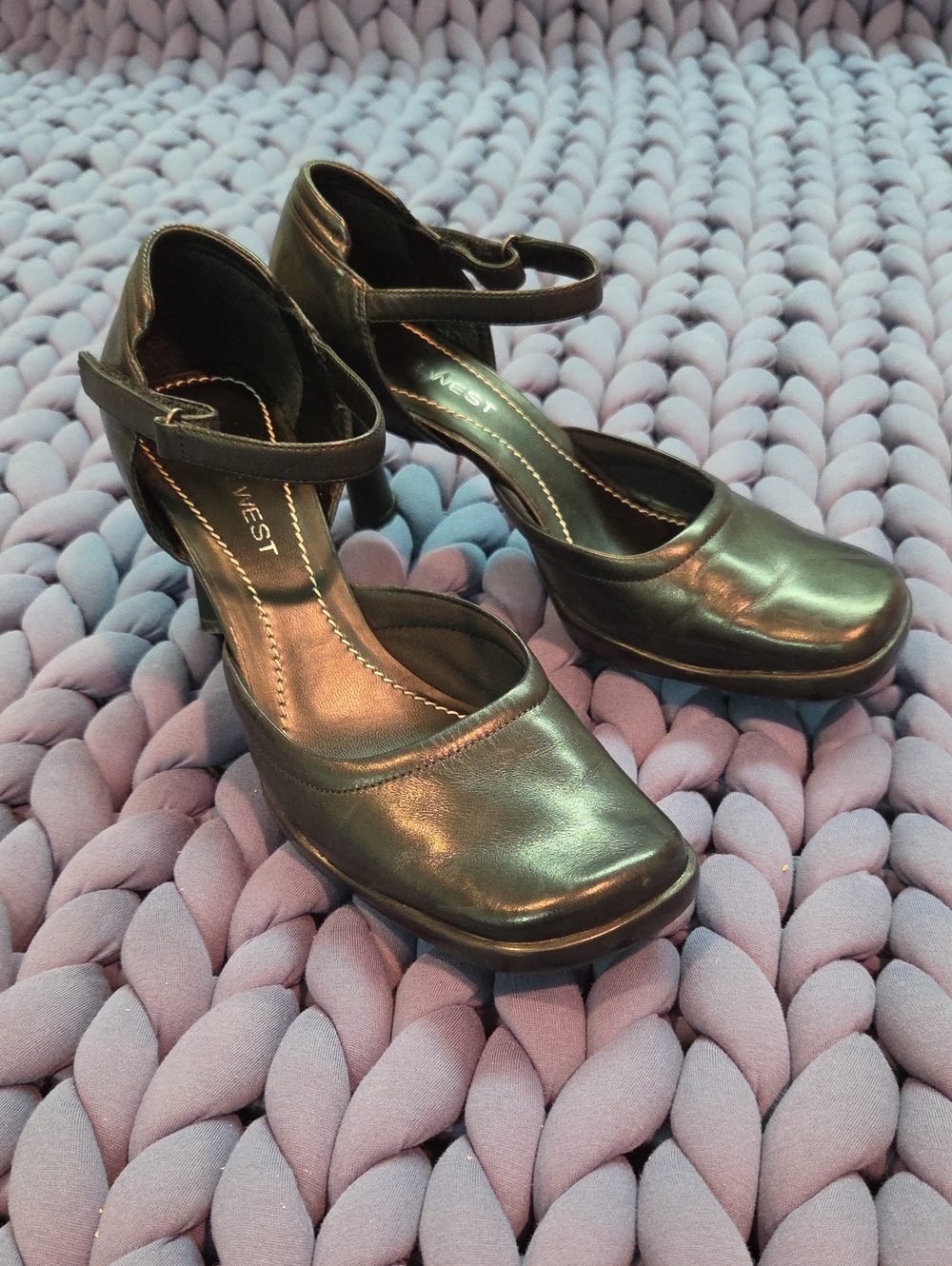 Nine West Black Leather Ankle-Strap Pumps